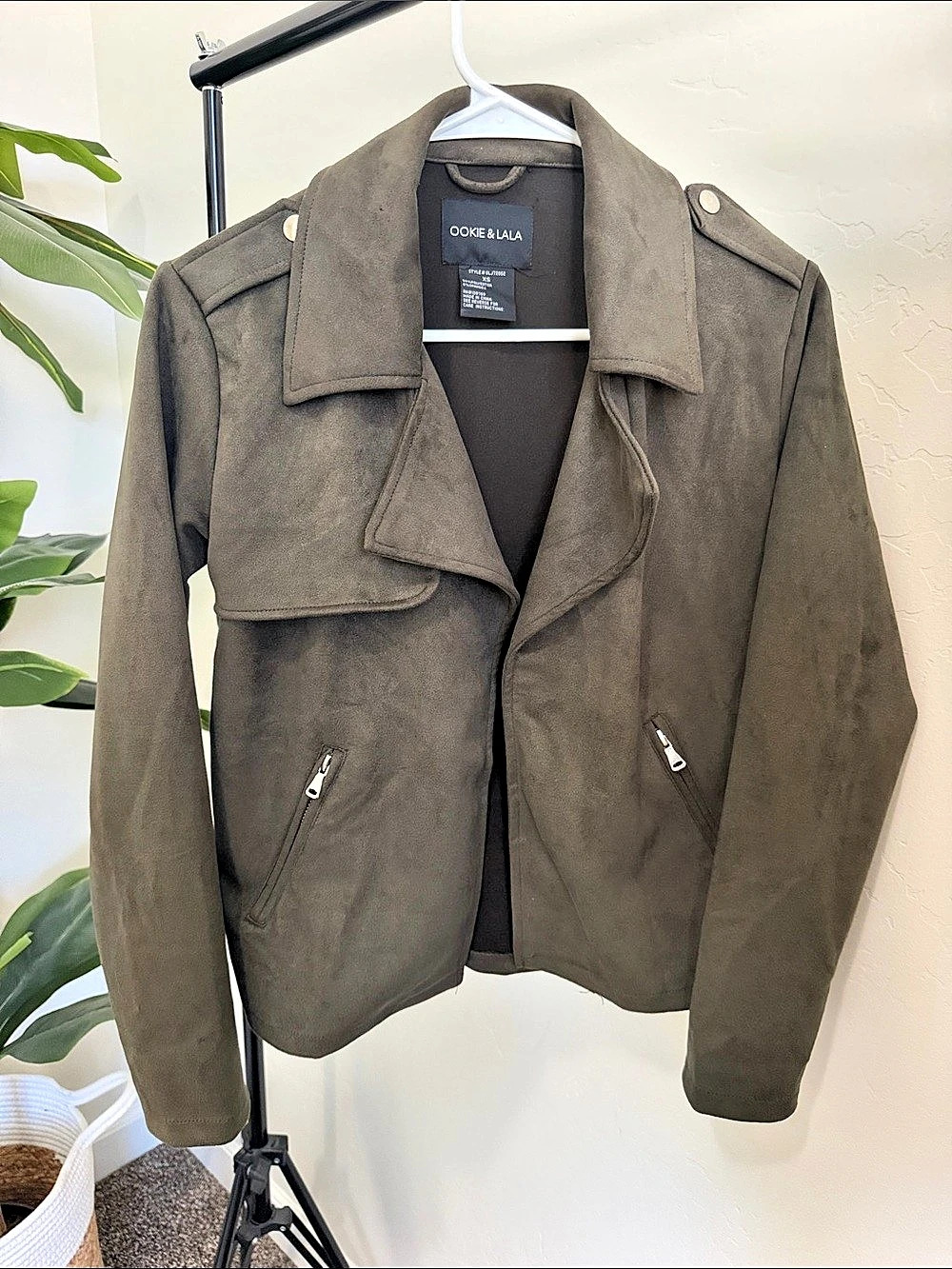 OOKIE & LALA Faux Suede Moto Jacket Brown XS